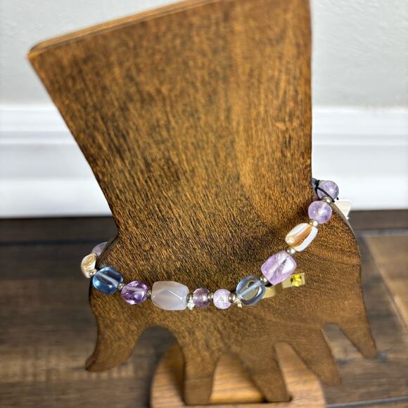 NWT Free Spirit Peyote Bird Purple & Silver Beaded Stretchy Bracelet Pearl - Picture 5 of 6